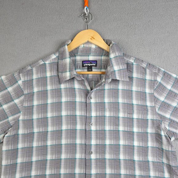 Patagonia Shirt Mens Size Large Plaid Puckerware Button Down Seersucker Textured - Picture 2 of 9